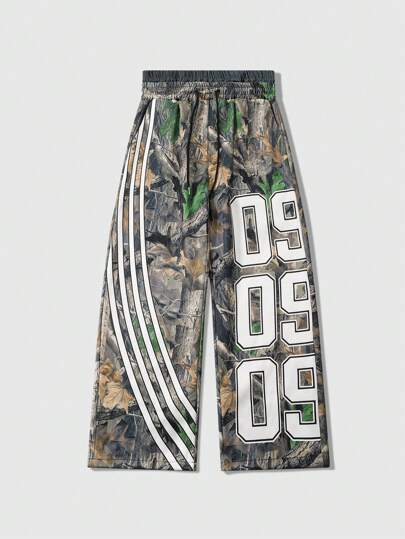 Prep Pantalon décontracté et polyvalent pour homme, imprimé branche, taille élastique, ample et jambes larges, automne