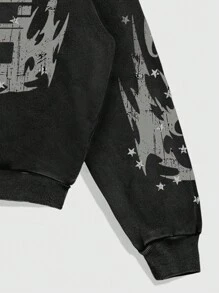 ROMWE MEN Street Life 男士休闲日常字母印花连帽运动衫，秋季 - 黑色 - 查看 4