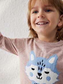 SHEIN Young Boy Cartoon Pattern Round Neck Raglan Sleeve Casual Sweater, Autumn/Winter - Apricot - View 7