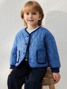 Blossori Young Boys' Elegant French Design Loose Fit Collarless Single-Breasted Jacket, Blue, Autumn/Winter - Blue - View 5