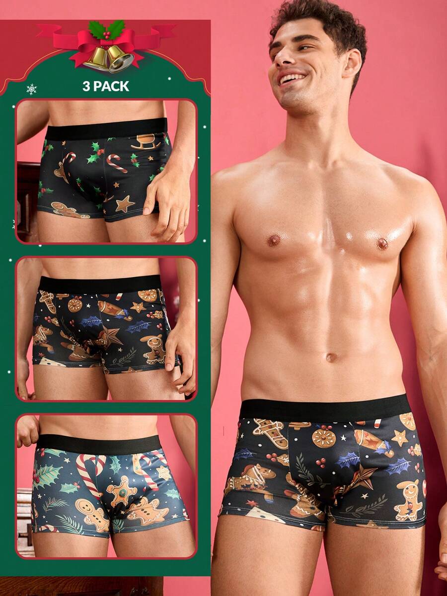 Happy Jammies Set de 3 calzoncillos tipo bóxer de hombre con parches de unicolor, de uso casual diario