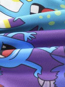 2 件装男婴涂鸦卡通怪物印花休闲时尚街头装保暖套装，秋冬 - 藍色 - 查看 6