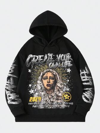 Street Life Sudadera con capucha transparente con estampado de esqueleto para hombre, estilo urbano
