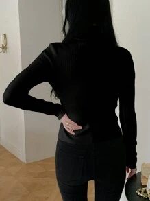 DAZY 秋季新款纯色高领修身毛衣、长袖上衣、秋季女装 - 黑色 - 查看 4