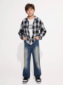 Tween Boys Vintage Distressed Individuality Simple All-Match All-Match Funny Wind Fashion Street Casual Comfortable Straight Leg Jeans - Medium Wash - View 3