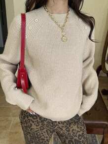 SHEIN Unity Suéter de cuello alto texturizado para mujer, suéter de punto de otoño/invierno - Caqui - Ver 5