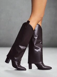 CUCCOO SZL Women's Brown Wide Leg & Chunky Heel Pointed Toe Mid-Calf Boots, Fit For Commuting, Dating, Party & Holidays For And Spring Shoes Spring Break Easter For Christmas - Chocolate Brown - View 6