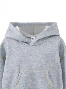 女童套装撞色连帽衫（带口袋）和宽腿撞色运动裤，秋冬季休闲装 - 灰色 - 查看 4