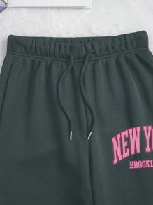 INAWLY 2pcs/Set Women Letter Print Round Neck Long Sleeve Casual Top And Pants Set - Dark Grey - View 6