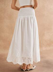SHEIN Frenchy Chất liệu thêu tinh xảo màu trắng, cạp cao, xếp ly, viền lượn sóng, váy yếm thường ngày, váy trắng, trang phục nữ thần Hy Lạp, váy tiên, trang phục thanh lịch cho nữ, trang phục mùa thu cho nữ, trang phục mùa đông cho nữ, đi chơi hàng ngày, đi làm, FW24 - trắng - Xem 3