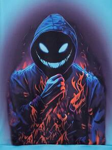 2pcs/Set Boys Neon Glow In Dark Skull Pattern Hoodie And Sweatpants Set, Street Style Halloween Outfit - Multicolor - View 6