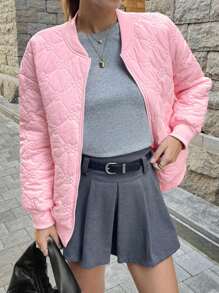 Chiquease 1 Áo khoác nữ lót bông, kiểu ngắn, nhẹ và mỏng cho quần áo mùa đông 2023-2024 - Hồng - Xem 1