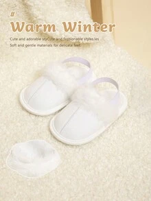 Cute Infant Slingback Slippers Fluffy Toddler Soft Sole First Walker Shoes - White - View 4