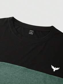 Manfinity Homme Camiseta De Talla Grande Para Hombres Con Estampado De Gaviota Y Bloque De Color - Verde Oscuro - Ver 4