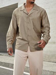 Manfinity AFTRDRK Plus Size Men's All-Over Print Button Down Casual Long Sleeve Shirt - Green - View 3