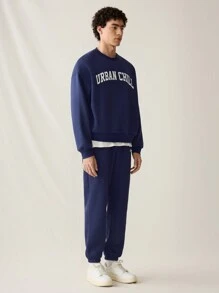 Manfinity VCAY 2pcs Men's Knitted Casual Everyday Loose English Logo Print Long Sleeve Sweatshirt & Elastic Waist Straight Leg Pants Set, For Fall Winter