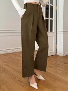 DAZY Women's Solid Color Pocket Minimal Design Casual Pants,Women Dress Pants Business Attire - Coffee Brown - View 1
