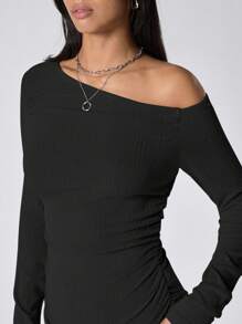 LYSMO Bộ 2 áo dài tay cổ bẻ đơn giản cho nữ và quần dài màu trơn - màu đen - Xem 6