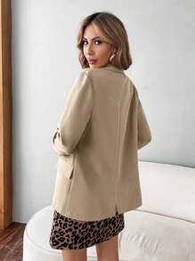 SHEIN Tall Women Open Front All-Match Long Sleeve Suit Jacket, Versatile For Autumn - Khaki - View 2