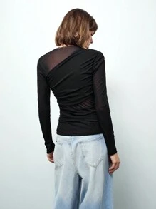 Maija 女士黑色不对称褶饰修身 T 恤 - 黑色 - 查看 7