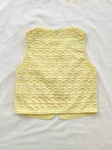Soleia Parte superior informal con escote en V y lazo delantero para mujer, de tela texturizada amarilla, para otoño/invierno