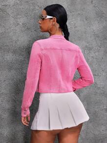 SHEIN PETITE Women Tight Fitting Stretchy Long Sleeve Pink Denim Blouse