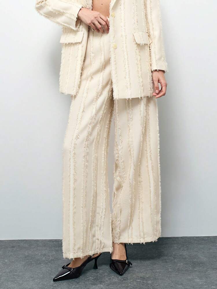 SHEIN Maija 여성용 우아한 솔리드 컬러 프린지 헴 미니멀리스트 디자인 캐주얼 롱 팬츠, 가을/겨울 시즌에 적합