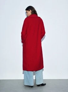 Maija Women's Christmas Party Red Lapel Neck Long Sleeve Long Teddy Fleece Jacket, Autumn/Winter - Red - View 7