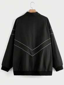 Manfinity VCAY Plus Size Men's Loose Fit Harrington Jacket, Lightweight Woven, Glowing Design, Long Sleeve Outerwear Street Wear Long Sleeve Jacket, For Friends, Husband, Boyfriend Gifts, For Fall Winter - Multicolor - View 3