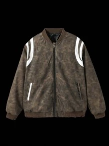 Teenage Boys/Young Men's Fashionable Embossed Ripped Ribbed Minimalist Premium Casual Jacket, Versatile For Autumn & Winter Daily Wear