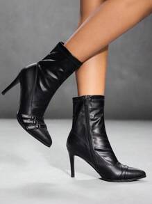 CUCCOO SZL 女士尖头高跟性感时尚修身中筒靴 - 黑色 - 查看 2