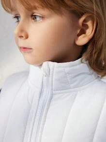 Blossori Young Boys Elegant Loose Beige Quilted Zip-Up Vest, Autumn/Winter - White - View 6