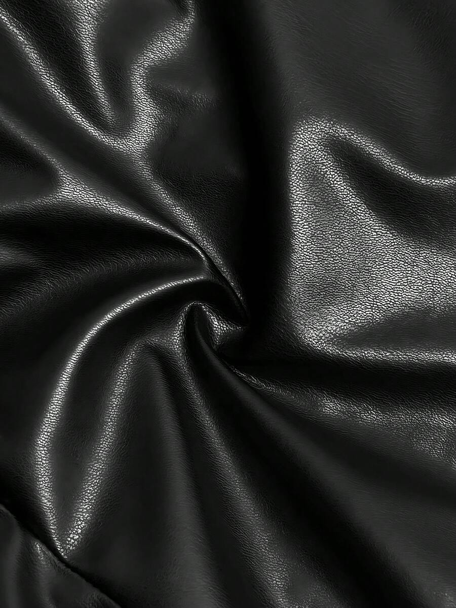 SHEIN ICON Plus Size Women Icon PU Front Placket Bow Tie Waist Jacket