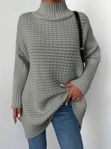 EURMUSE Plus Size Women's Solid Color Minimalist Everyday Turtleneck Fall Sweater - Grey - View 5