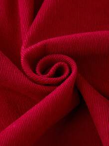 SHEIN 少女花卉刺绣正面纽扣长袖褶皱休闲连衣裙 - 紅色 - 查看 8