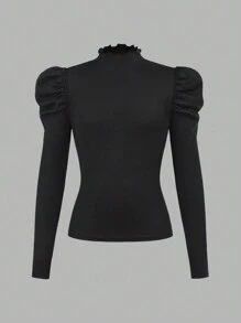 SHEIN Girlism 3 件装 Tween 女童休闲必备品立领荷叶边长袖心形印花修身 T 恤，适合秋冬季