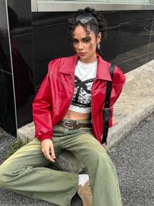 INAWLY 女式單色簡約日常長袖拉鍊外套