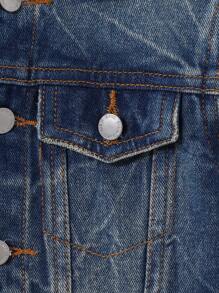 SHEIN 小男孩洗水蓝牛仔领长袖夹克，带设计细节 - 中等水洗藍 - 查看 6