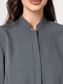 TaskEZ Plain Color Multi-Pocket Front Button Scrub Uniform Jacket - Grey - View 6