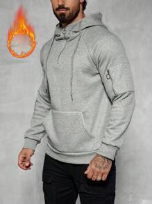 Manfinity Homme 男式纯色前拉链长袖口袋休闲连帽衫上衣 - 灰色 - 查看 5