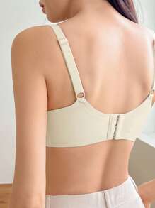DAZY 1 pieza Sujetador sin costuras cómodo de unicolor con tirantes de espagueti, ropa interior para mujeres de vuelta al colegio - Blanco - Ver 2