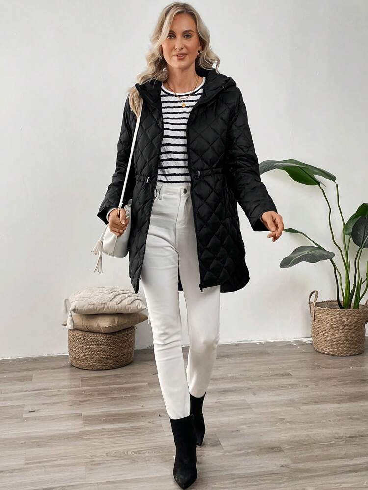 Winter Clothes For Women Women's Black Adjustable Waist Belt With Pocket Jacket