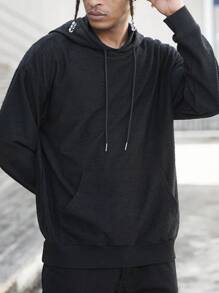 Manfinity Roghcode Young Men's Street-Style Black Distressed Frayed Texture INS Rock Hooded Hoodie ,Rapper Hoodie - Black - View 5