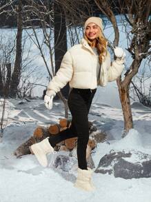 SHEIN EZwear Women's Casual Zip-Up Stand Collar Padded Padded Coat, Suitable For Holiday And Everyday Use - White - View 10