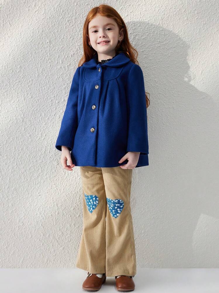 Blossori 年轻女孩优雅法式蓝色编织合身翻领单排扣大衣，秋冬 - 藍色 - 查看 7