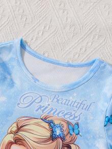 2pcs Baby Girls Snow Princess Printed Long Sleeve Top And Pants Homewear Set, Snug Fit Fashion Outfit Suitable For Party, Photo Shooting, Autumn