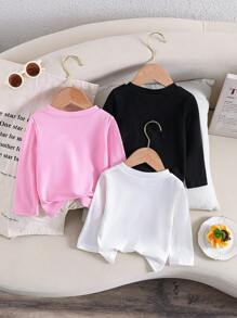 SHEIN 3pcs/Set Cute Print Baby Girls Top + Leggings + Headband Set, Fashionable Casual Outfit Baby Girl Long Sleeve Topslong Sleeve Girl Topsbaby Girl Long Sleeve Top - Baby Pink - View 2