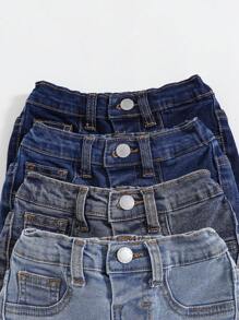 SHEIN 4pcs Baby Boy Fashion Versatile Washed Slant Pocket Jeans - Multicolor - View 5