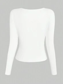 SHEIN LUNE Women's Rib Knit Sweetheart Neck Pullover T-Shirt Set