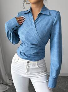Elenzga Blusa larga de manga larga con nudo elegante para mujer, adecuada para ir al trabajo, otoño/invierno